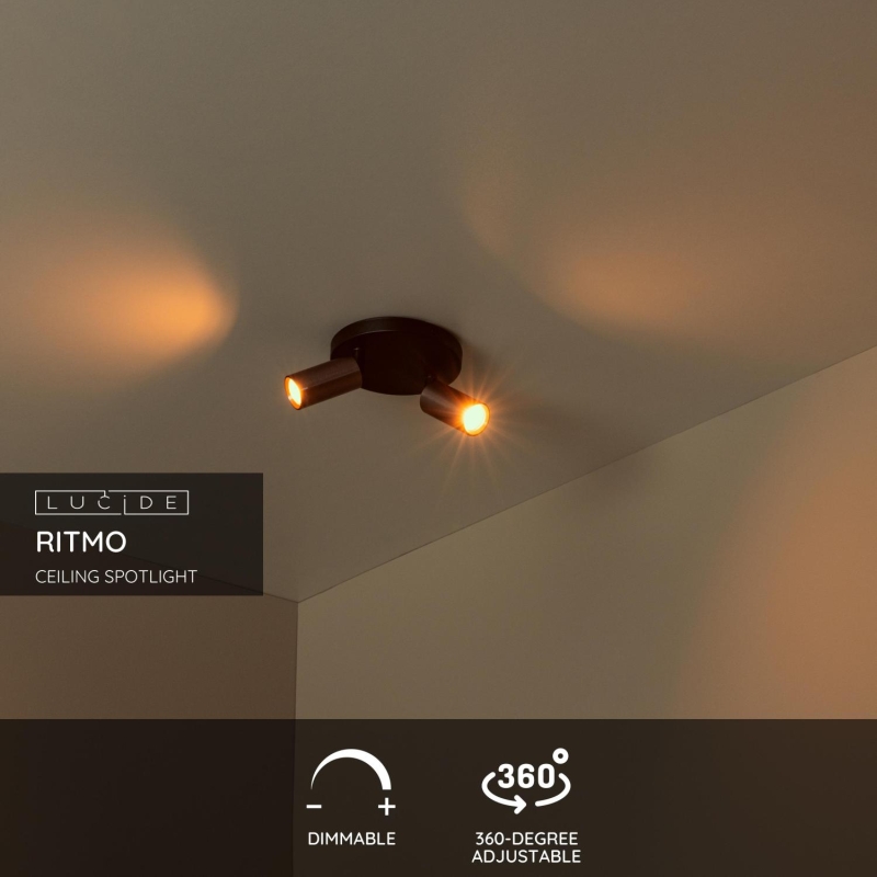 Lucide RITMO - Ceiling spotlight - Ø 15 cm - 2xGU10 (MR11) - Coffee